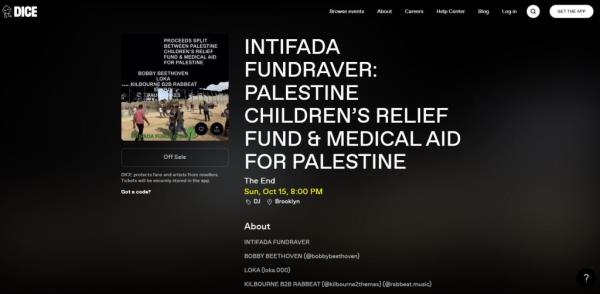 The ticketing page for the event