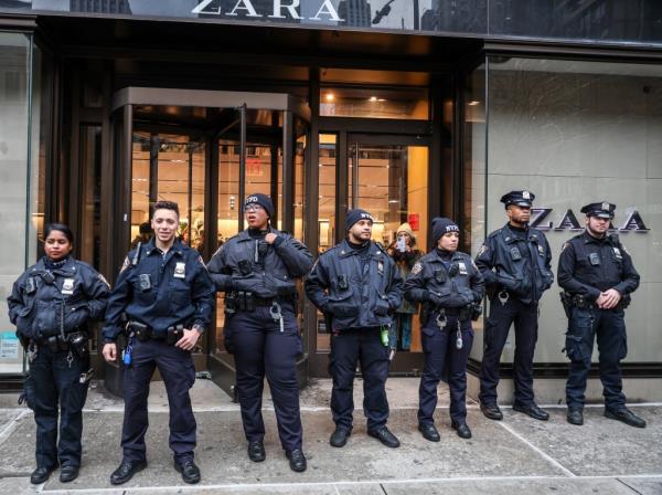 Port Authority police standing outside.