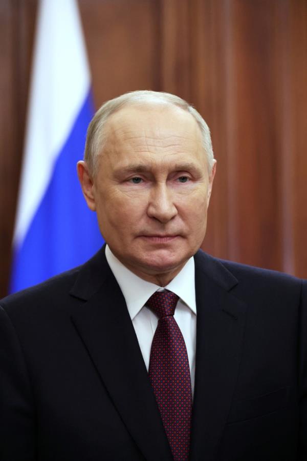 Russian President Vladimir Putin makes a video address to participants of the ceremony to start the 100-day countdown till the World Youth Festival, at the Kremlin in Moscow, Russia November 21, 2023