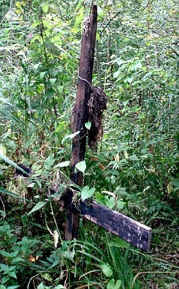 An upside-down cross in a field in Yaroslavl 