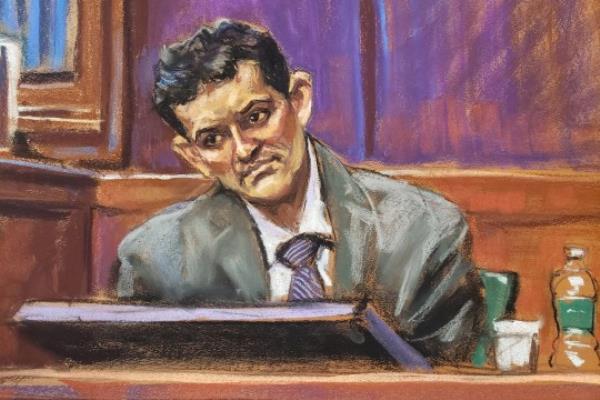 FTX founder Sam Bankman-Fried is questio<em></em>ned during his fraud trial over the collapse of the bankrupt cryptocurrency exchange, at federal court in New York City, U.S., October 30, 2023 in this courtroom sketch. REUTERS/Jane Rosenberg