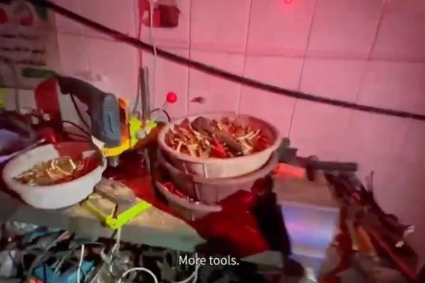 The IDF found weapon-making stations inside a large, two-level tunnel beneath Jabaliya. 