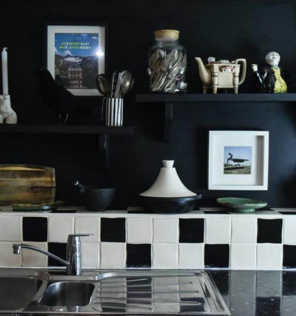 The kitchen sink and shelving