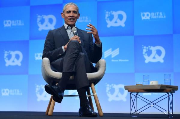 Former US President Barack Obama speaks during the opening ceremony of the 'Bits and Pretzels' startup co<em></em>nference in Munich, Germany, 29 September 2019.