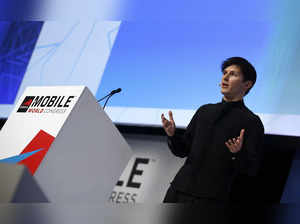 Founder and CEO of Telegram Pavel Durov delivers a keynote speech during the Mobile World Co<em></em>ngress in Barcelona