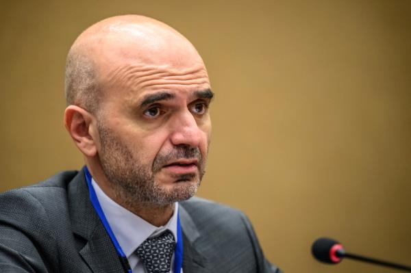 Lebanon's ambassador to the United Nations (U.N.) in Geneva Salim Baddoura speaks during a press co<em></em>nference after filing the complaint.