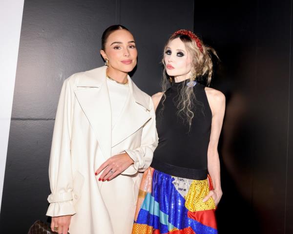 Olivia Culpo and Stacey Bendet posing for a picture at the Alice+Olivia Spring 2025 Presentation during NYFW 2024, photo by Matteo Prandoni