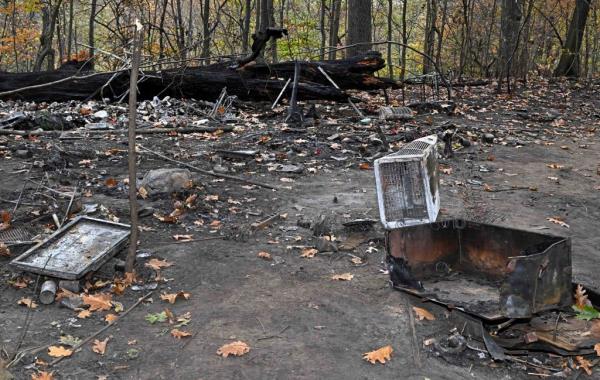Charred garbage in Prospect Park