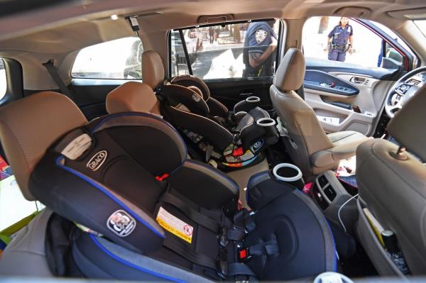 The Ho<em></em>nda Pilot which the NYPD brought to the 32 precinct after police stopped what was a car jacking that turned into a kidnapping after a man stole a running car from outside of a daycare at 300 W 134 St., NYC., which had a child still inside a car seat.