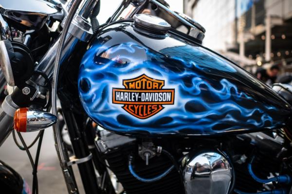 Close up of Harley-Davidson logo on a motorcycle in Bangkok, Thailand