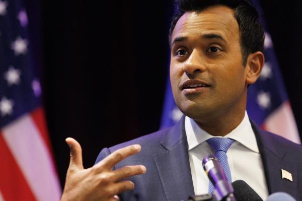 8.22.24  FOR NEWS. DNC Co<em></em>nvention in Chicago. Day 4 . Trump Campaign Press Co<em></em>nference at the Trump Hotel in Chicago. Vivek Ramaswamy and Carlos Trujillo spoke a<em></em>bout various policies. (Tamara Beckwith/NY POST).