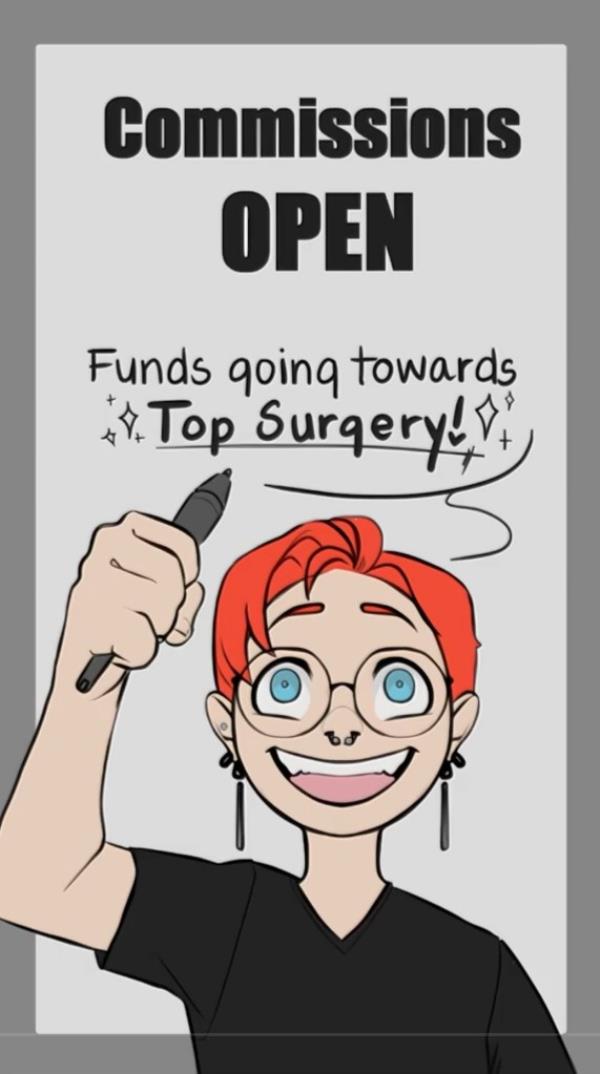 A cartoon of a woman holding a pen, symbolizing posts a<em></em>bout top surgery on Instagram and TikTok