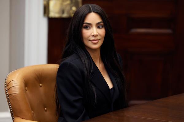 Reality television star and businesswoman Kim Kardashian attends a roundtable discussion on criminal justice reform hosted by Vice President Kamala Harris in the Roosevelt Room at the White House on April 25, 2024 in Washington, DC.