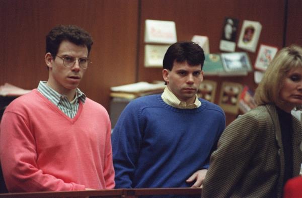 Erik Menendez (L) and his brother Lyle (R) listen during a pre-trial hearing, on December 29, 1992 in Los Angeles after the two pleaded innocent in the August 1989 shotgun deaths of their wealthy parents.