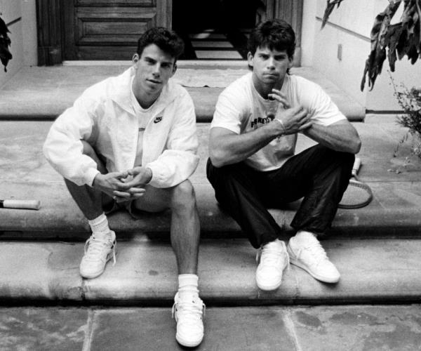 Menendez brothers, Erik, left, and Lyle on the steps of their Beverly Hills home in November, 1989.