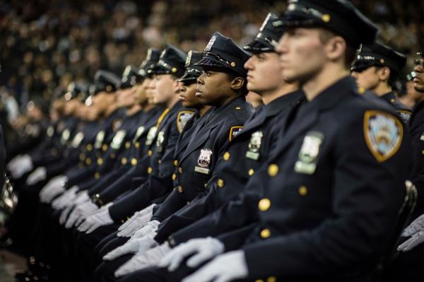 A photo of graduating NYPD cops during a ceremony at Madison Square Garden
