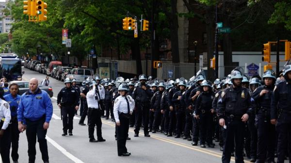 NYPD stand watch on the 76th Palestinian anniversary of Nakba, on May 11 in Brooklyn.