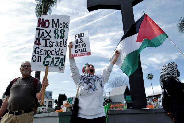 Protesters outside the Dolby theater