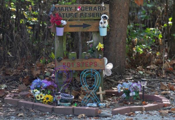 A makeshift memorial near the location wher<em></em>e the girls' bodies were discovered.