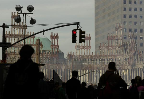 the ruins of the twin towers on 9/11