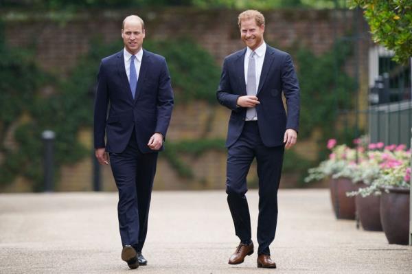Prince William and Prince Harry arrive for the unveiling of a statue of their mother, Princess Diana at The Sunken Garden in Kensington Palace, Lo<em></em>ndon on Jul. 1, 2021.