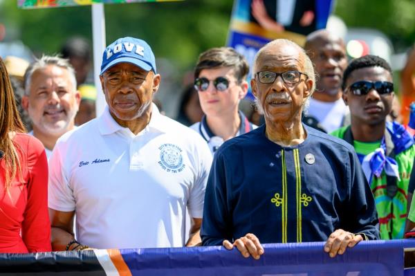 New York City Mayor Eric Adams and Reverend Al Sharpton participating in the West Indian Day Parade, 2024