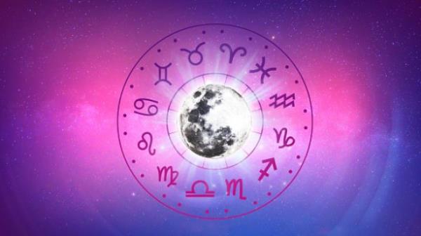 Zodiac signs inside of a horoscope circle