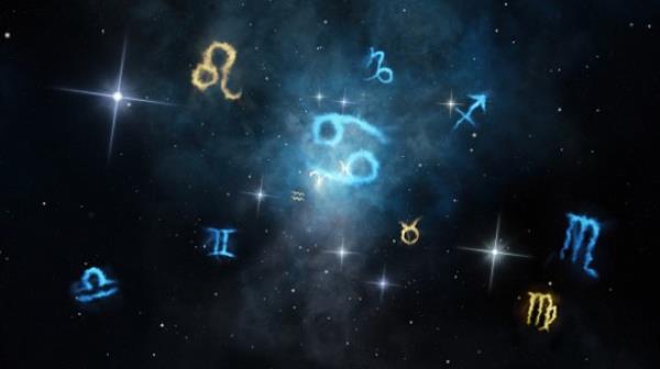 An illustration of zodiac symbols in the sky