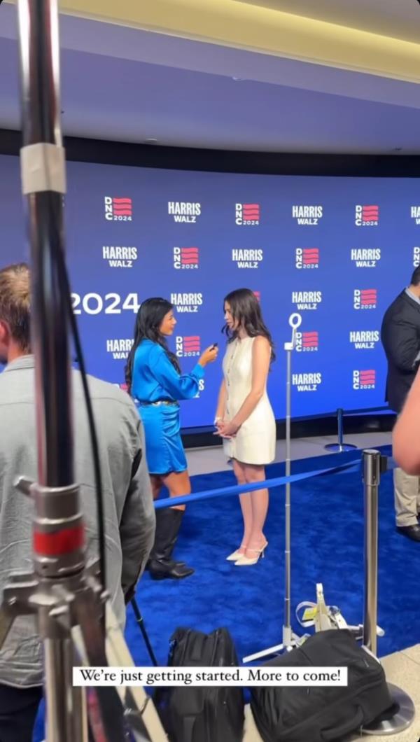 Democratic presidential candidate Kamala Harris speaking at the Democratic Natio<em></em>nal Co<em></em>nvention in Chicago, Illinois, August 2024.