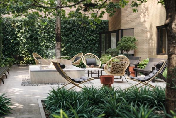 Residents also have access to a lush outdoor hangout.
