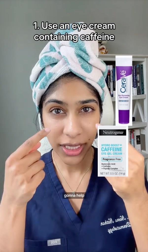 Dermatologist Dr. Neera Nathan is sharing three ways to reduce puffiness under eyes caused by fluid accumulation — an eye cream that co<em></em>ntains topical caffeine, Arnica gel, and an antihistamine.