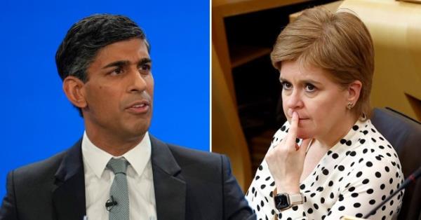 Rishi Sunak said Nicola Sturgeon 'might go down' when he was making a speech at his party co<em></em>nference (Picture: Getty Images)