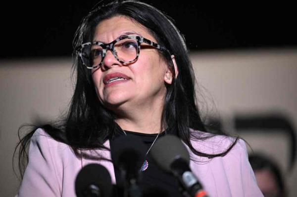 US Representative Rashida Tlaib D-MI, speaks during a rabbis news co<em></em>nference calling for a ceasefire, on Capitol Hill in Washington, DC, on November 13, 2023. Thousands of civilians, both Palestinians and Israelis, have died since October 7, 2023, after Palestinian Hamas militants ba<em></em>sed in the Gaza Strip entered southern Israel in an unprecedented attack triggering a war declared by Israel on Hamas with retaliatory bombings on Gaza. (Photo by Mandel NGAN / AFP) (Photo by MANDEL NGAN/AFP via Getty Images)