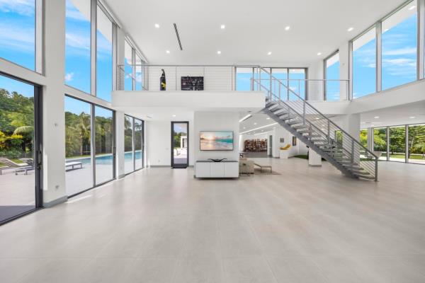 The home features three steel staircases
