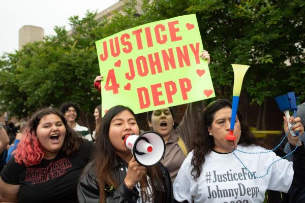 Johnny Depp supporters outside the courthouse during his trial