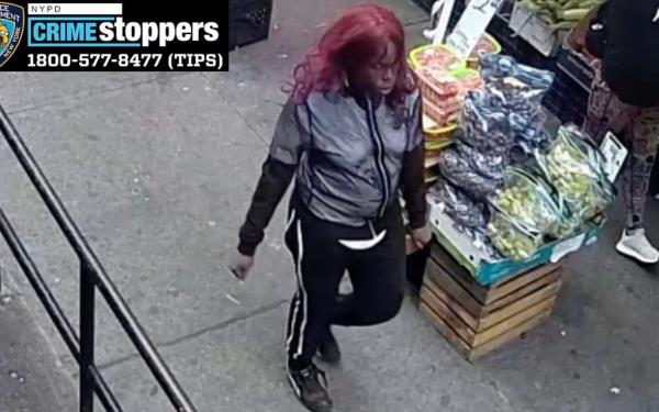 The suspect seen leaving the bodega in a pink wig.