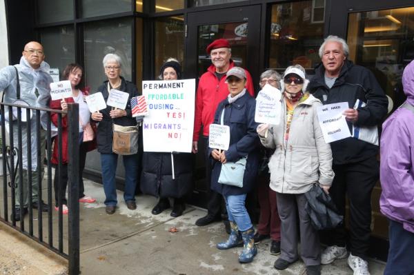 Curtis Sliwa and anti-migrant protesters in the Bronx. 