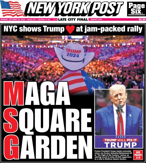 New York Post front cover on Oct. 28, 2024.