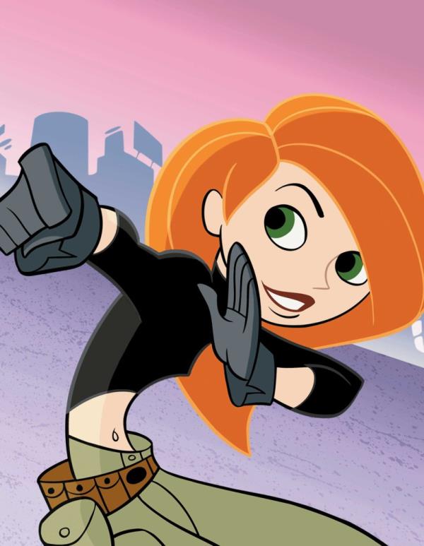 Cartoon image of Disney's Kim Possible, a high school girl-turned-superhero, pointing a device, ready to combat villains.