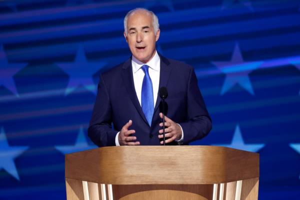 Sen. Bob Casey Jr. (D-PA) speaks on stage during the final day of the Democratic Natio<em></em>nal Co<em></em>nvention at the United Center on August 22, 2024 in Chicago, Illinois.