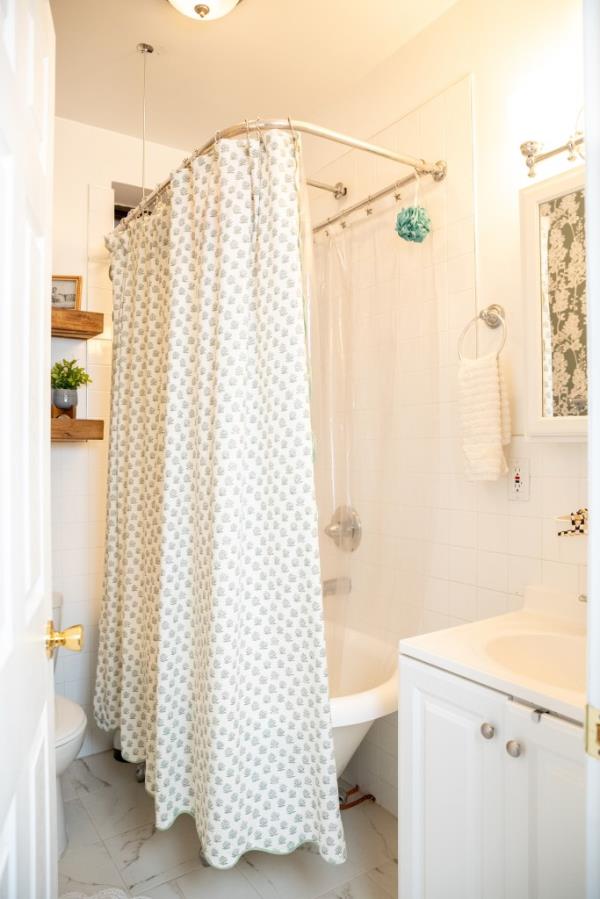 One of two bathrooms in the Miller's apartment. 