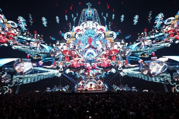 Bono, The Edge, Adam Clayton and Bram van den Berg of U2 perform during opening night of U2:UV Achtung Baby Live at Sphere on September 29, 2023 in Las Vegas, Nevada. (Photo by Kevin Mazur/Getty Images for Live Nation)