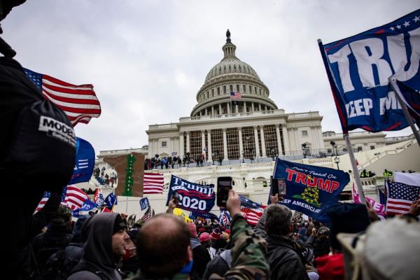 Rioters outside the Capitol building on Jan. 6.