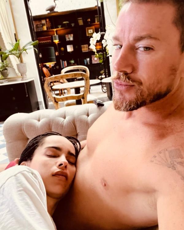 Channing Tatum takes photo of a sleeping Zoe Kravitz.