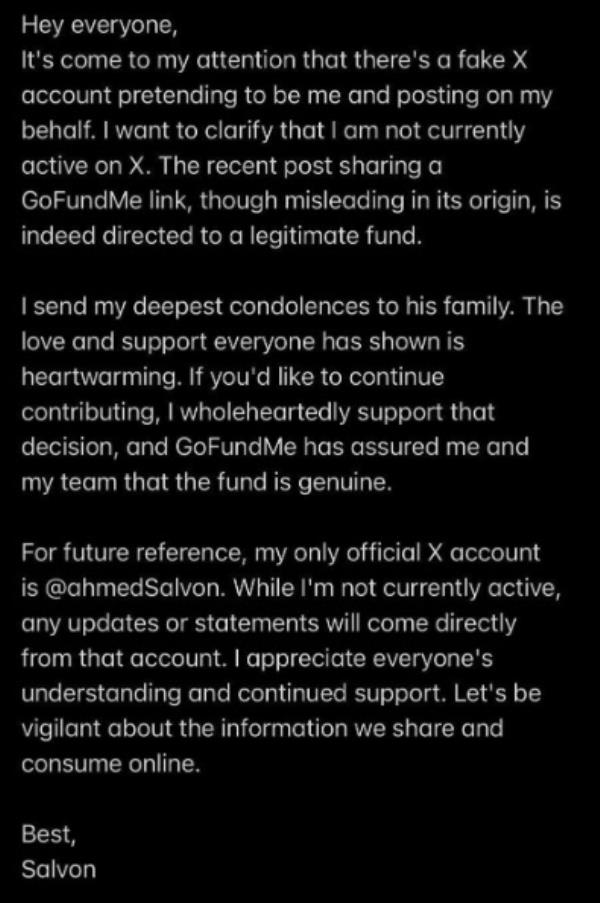 A screengrab of Ahmed's statement.