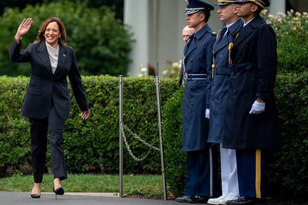 U.S. Vice President Kamala Harris arriving at NCAA champio<em></em>nship teams celebration on the South Lawn of the White House