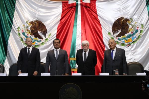 A group of internatio<em></em>nal experts hold a hearing in Mexico's lower house to discuss extraterrestrial sightings, with Mexican journalist Jaime Maussan (C - R) presenting alleged bodies of 'non-human' beings, in Mexico City, Mexico on September 13, 2023