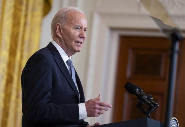 President Joe Biden speaks at a news co<em></em>nference with William Ruto, Kenya's president, not pictured, during a state visit in the East Room of the White House in Washington, DC, US, on Thursday, May 23, 2024. 