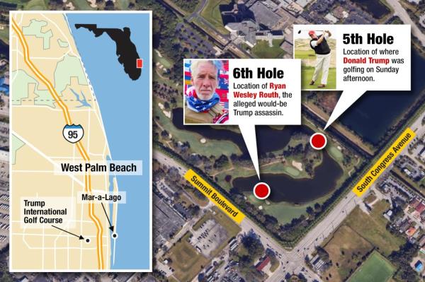 A map of wher<em></em>e Ryan Routh was positio<em></em>ned at the Trump Internatio<em></em>nal Golf Club in West Palm Beach.