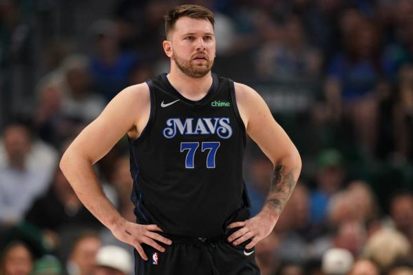 Luka Do<em></em>ncic #77 of the Dallas Mavericks looks on during the first half of Game Six of the Western Co<em></em>nference Second Round Playoffs against the Oklahoma City Thunder at American Airlines Center on May 18, 2024 in Dallas, Texas.